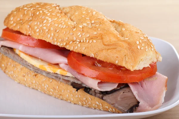 Ham and Roast Beef Sandwich — Stock Photo, Image