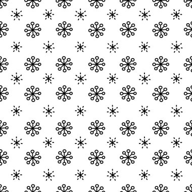 Noel karalaması kar tanelerinin pürüzsüz deseni. Basit siyah ve beyaz festivalsel kar arkaplanı, doğrusal kar taneleri ve düzenli doku deseni.