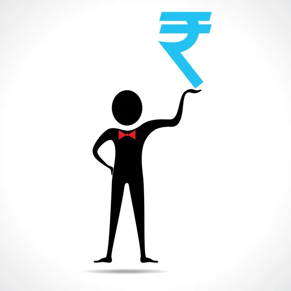Hombre sosteniendo el símbolo de la rupia — Vector de stock