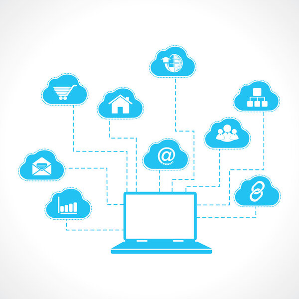 Laptop with business icons