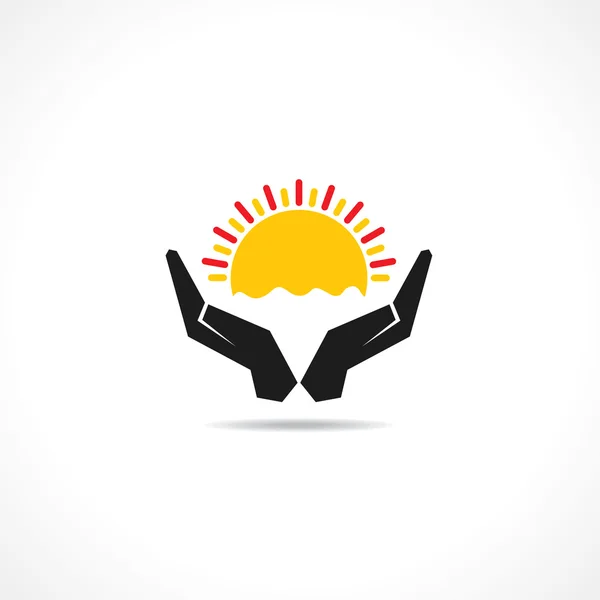 Hand beschermen zon pictogram — Stockvector