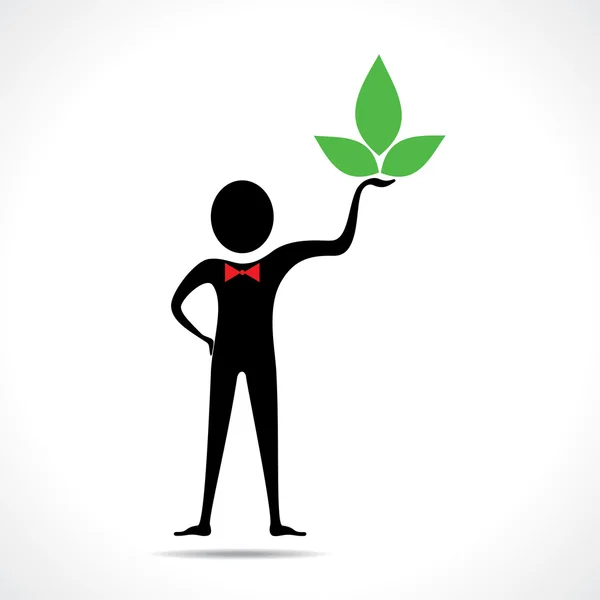 Man holding a leaf icon — Stock Vector