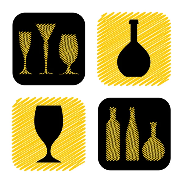 ワインのグラスとボトル アイコン コレクション — ストックベクタ