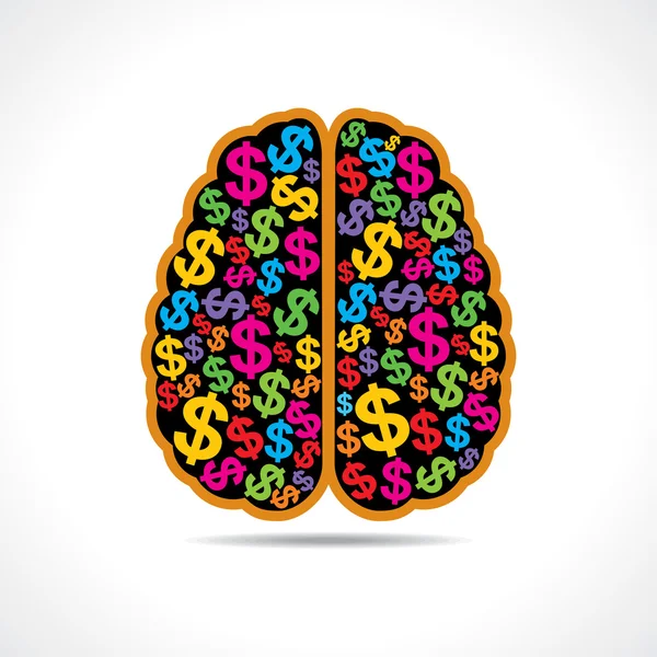 Gagasan konseptual gambar siluet otak dengan simbol dolar - Stok Vektor