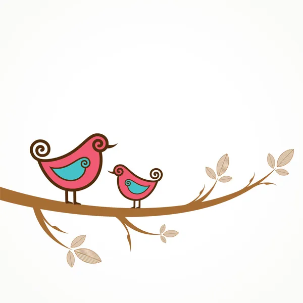 Dos lindas aves vectoriales en una rama — Vector de stock