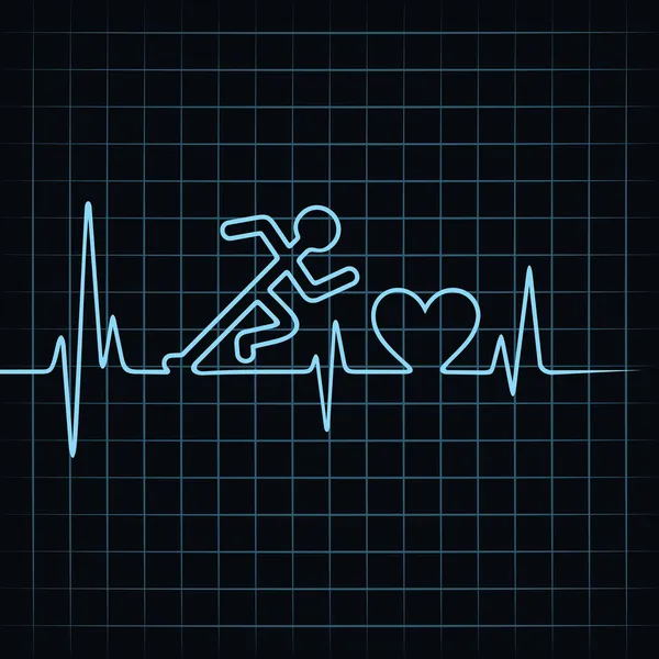 Battito cardiaco fare running uomo simbolo — Vettoriale Stock