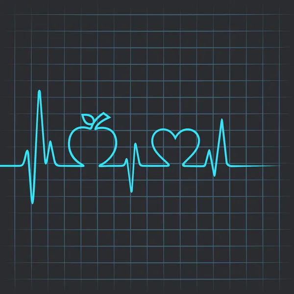 Los latidos del corazón hacen manzana y símbolo del corazón — Vector de stock