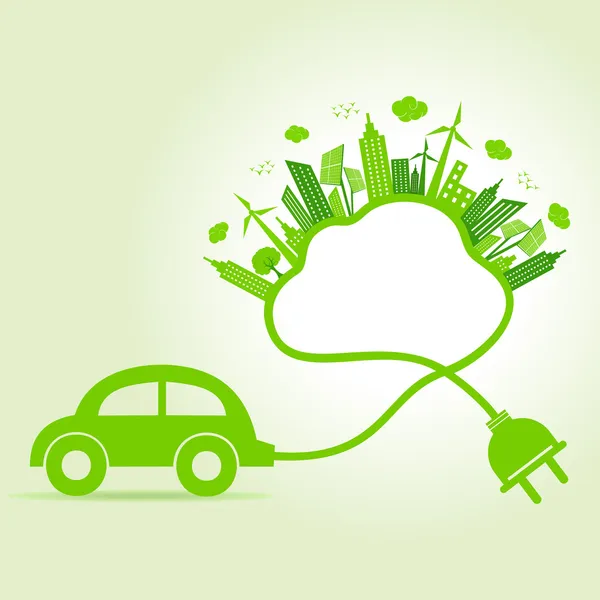 Concetto di ecologia con eco car e cloud — Vettoriale Stock