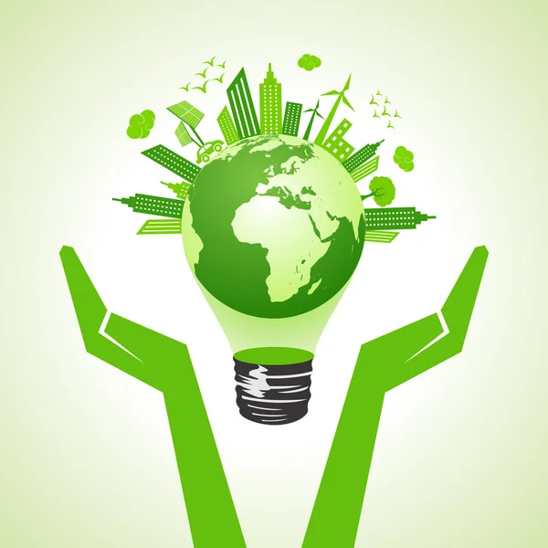 Save eco earth with bulb — Stock Vector