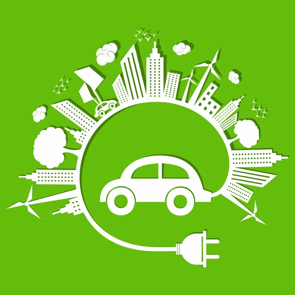 Ekologia koncepcja z ekologicznych samochodów — Wektor stockowy