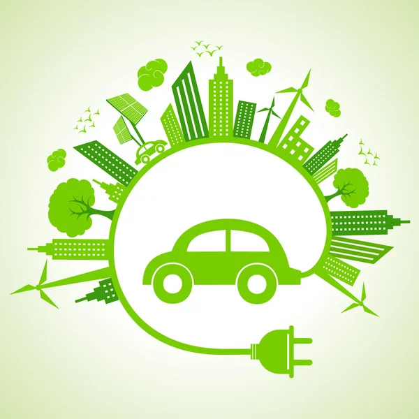 Concetto di ecologia con auto ecologica — Vettoriale Stock