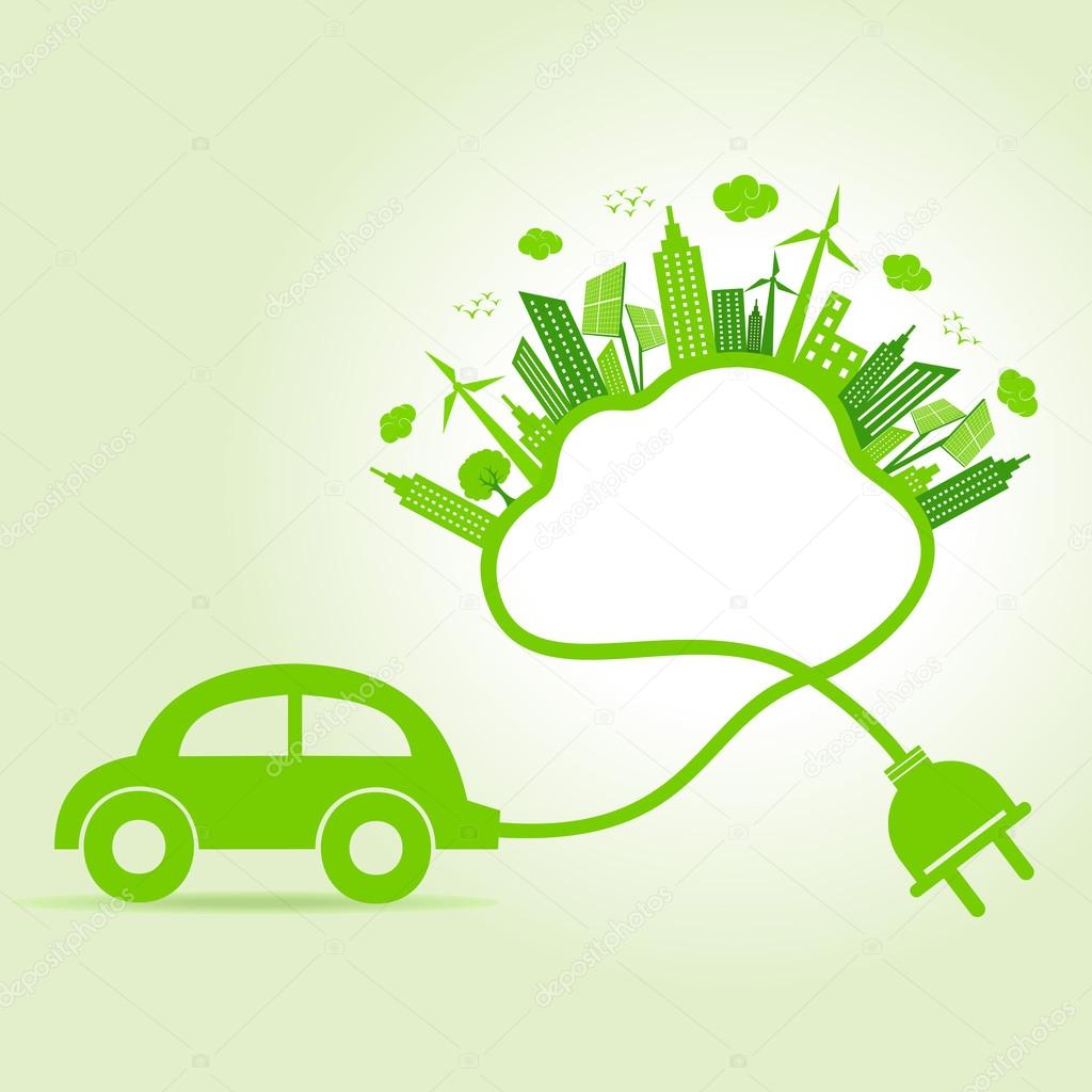 Ecology concept with eco car and cloud