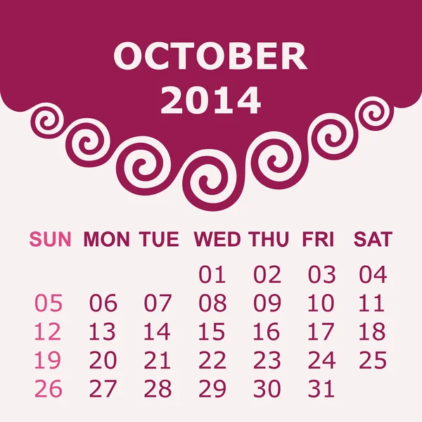 Kalender van 2014 met spiraal ontwerp — Stockvector