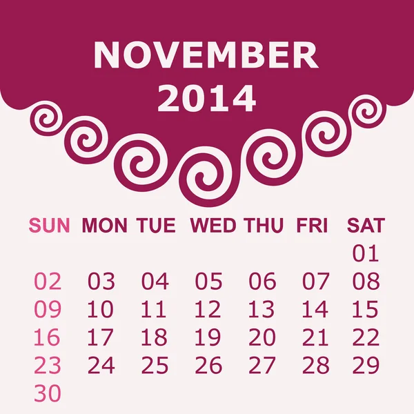 Calendario de 2014 con diseño en espiral — Vector de stock