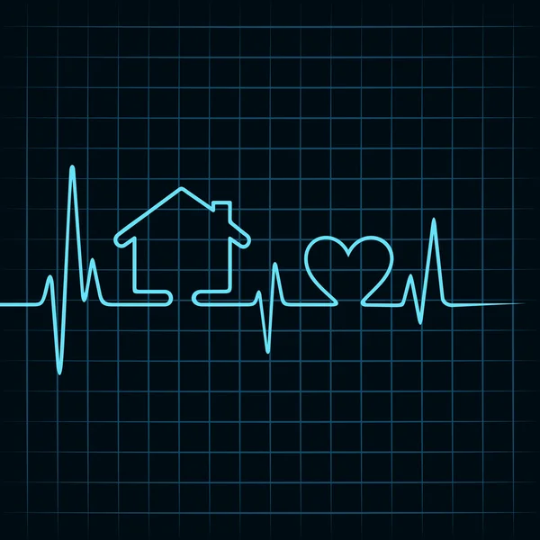 Heartbeat maken een huis en hart — Stockvector