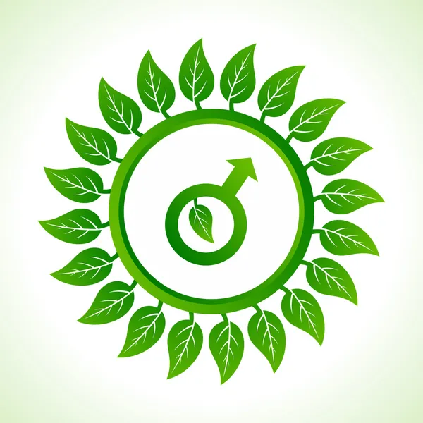 Символ эко-самца внутри листа — стоковый вектор