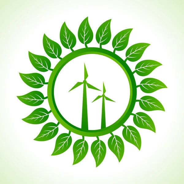 Eco wind mill inside the leaf — Stock Vector