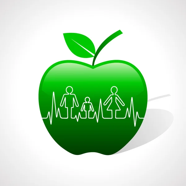Heartbeat make family icon inside the apple — Stock Vector