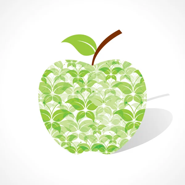 Mariposa verde hacer una manzana — Vector de stock