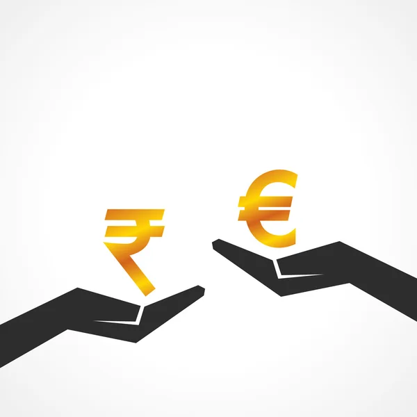 Hand hold rupee and euro — Stock Vector