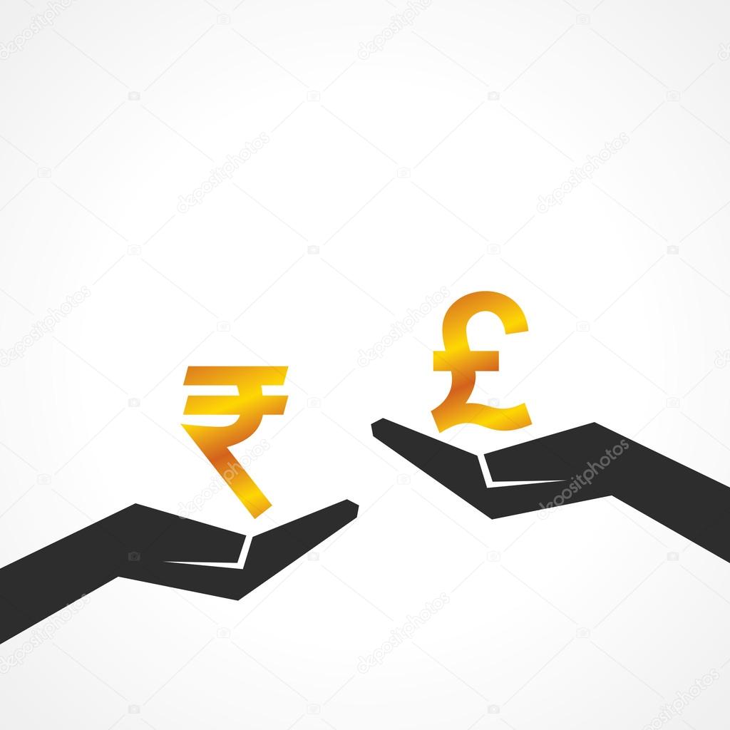 Hand hold rupee and pound symbol