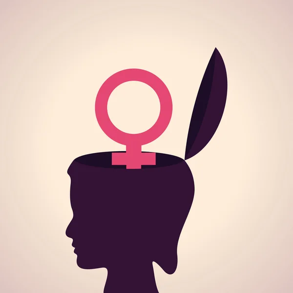 Kepala manusia dengan simbol wanita - Stok Vektor