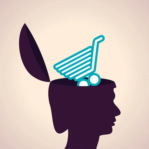 人間の頭のショッピングカート — ストックベクタ
