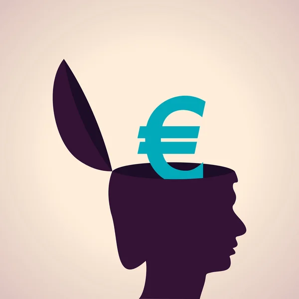 Cabeça humana com símbolo do euro — Vetor de Stock