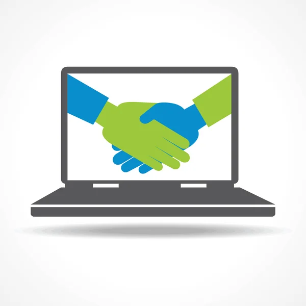 Businessman handshake in laptop background — Stock Vector