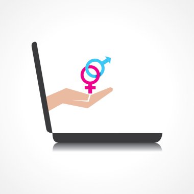 erkek ve dişi sembolleri laptop ekran geliyor tutmak el