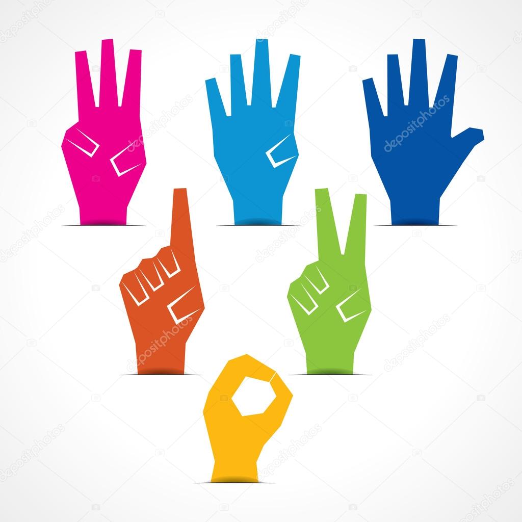 Hands make number zero to five with copy-space