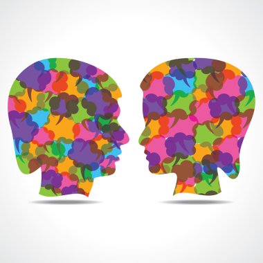 renkli mesaj kabarcık yaratıcı ve erkek yüzü