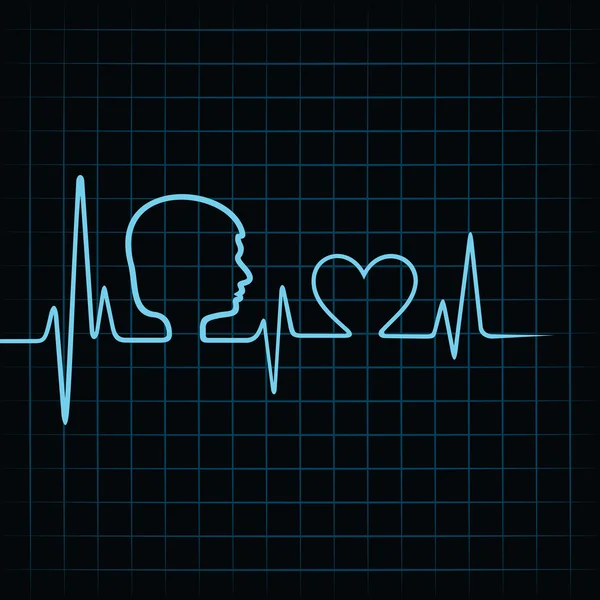 Battito cardiaco fanno volto maschile e il simbolo del cuore — Vettoriale Stock