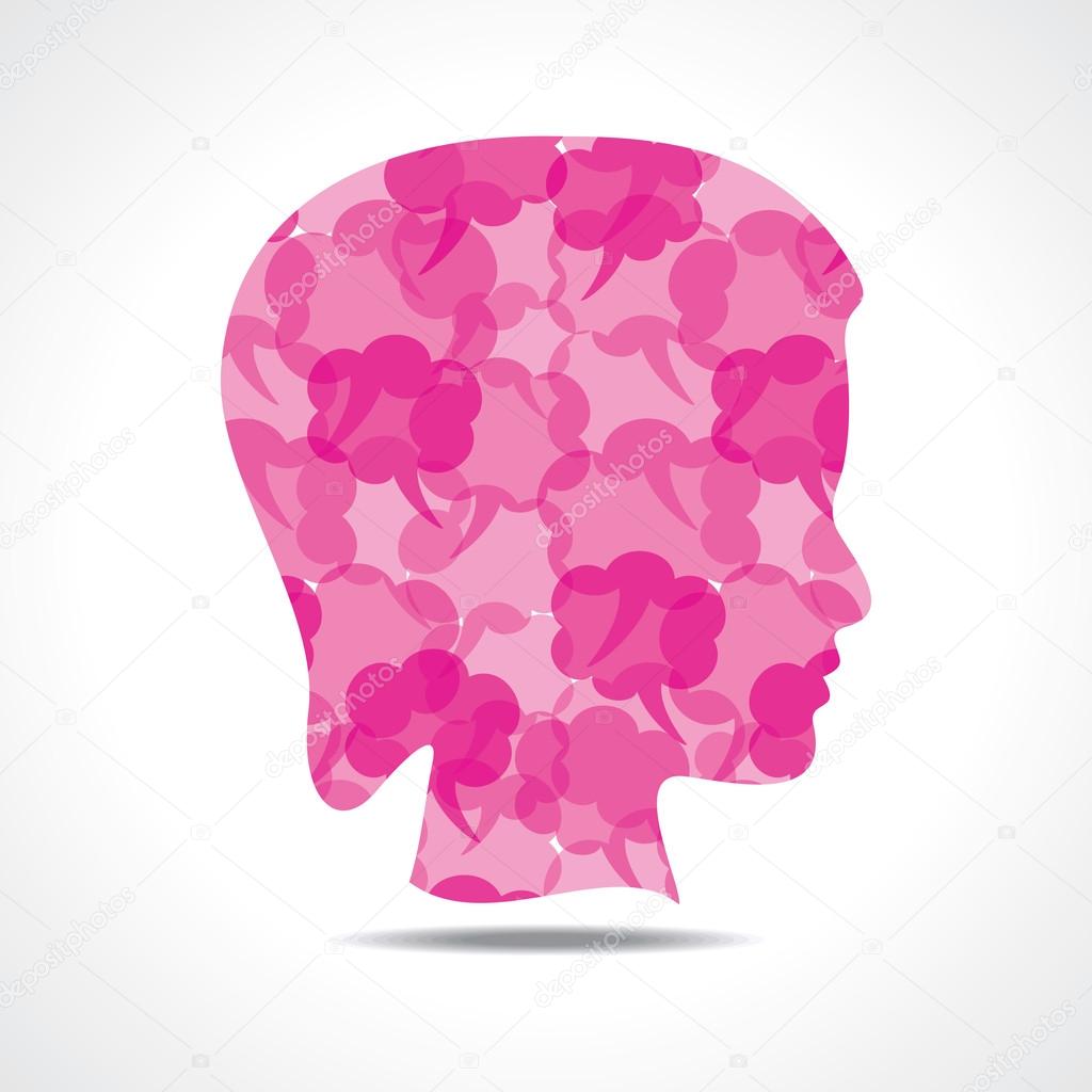 Creative female face of pink message bubble