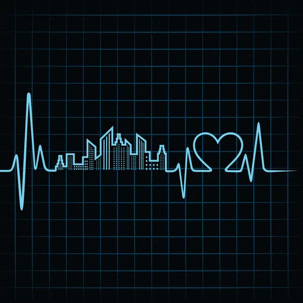 Heartbeat faire un design de bâtiment et cœur — Image vectorielle