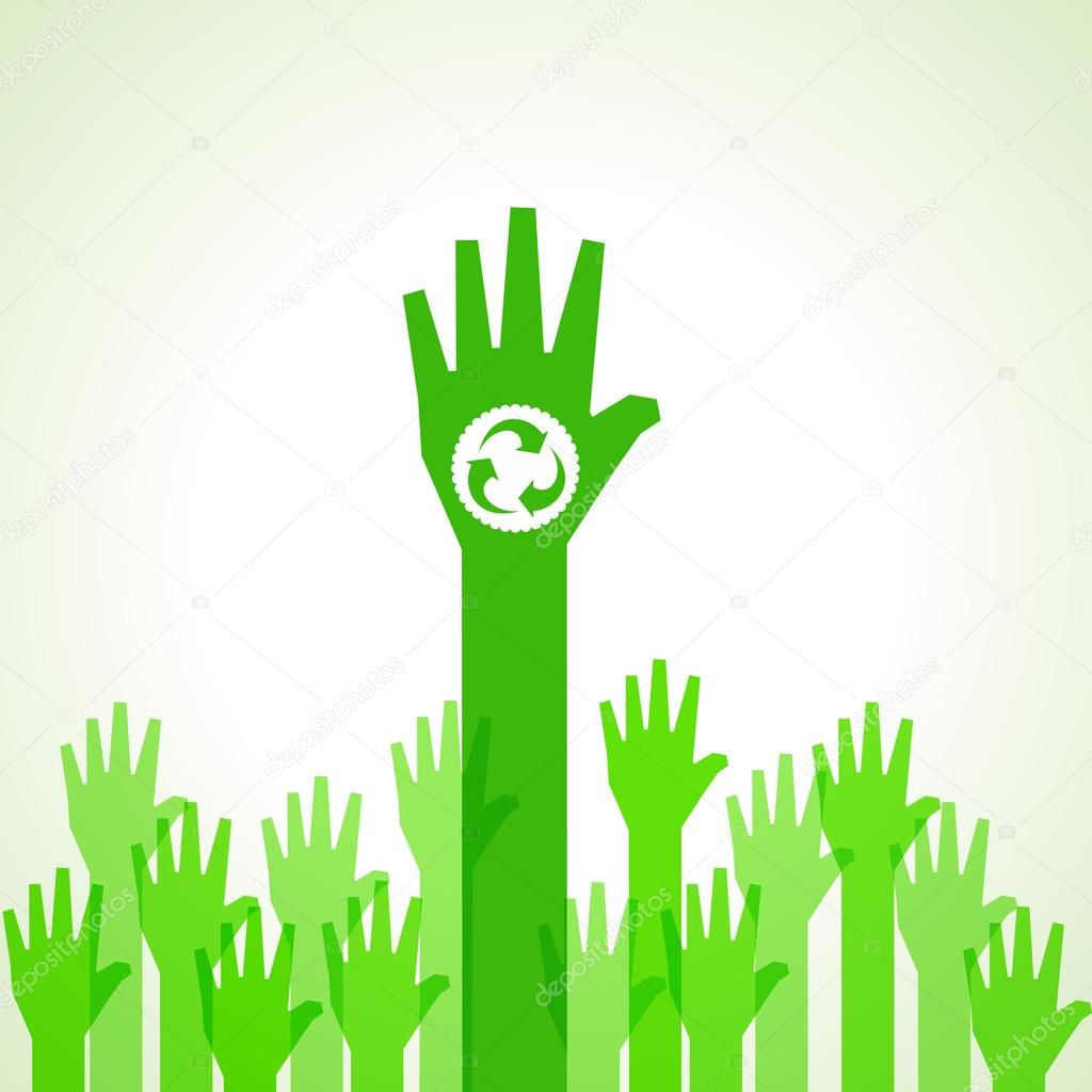 Green helping hand background with recycle icon