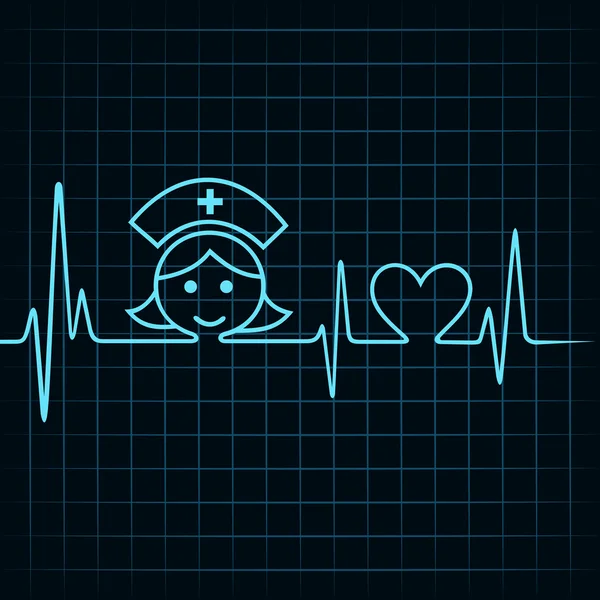 Battements de coeur font infirmière visage et coeur symbole — Image vectorielle