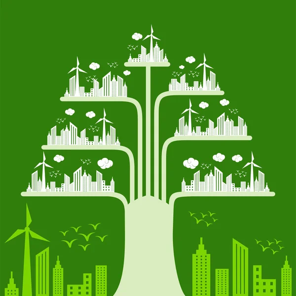 Paysage urbain écologique faire un arbre — Image vectorielle