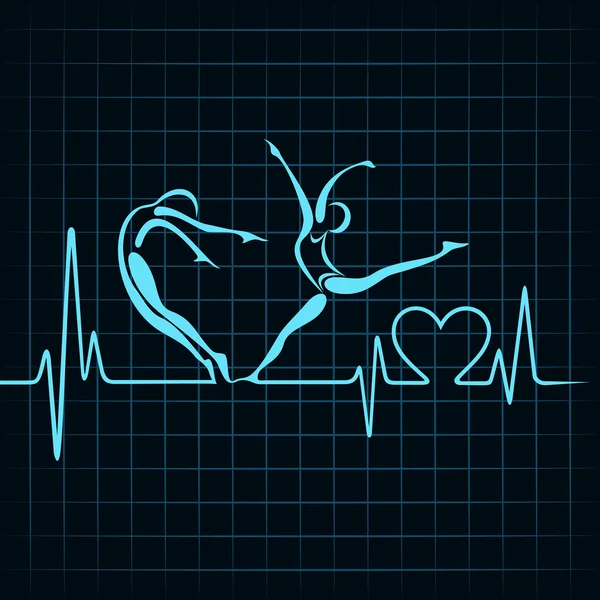 Heartbeat faire une fille de yoga et symbole de coeur — Image vectorielle