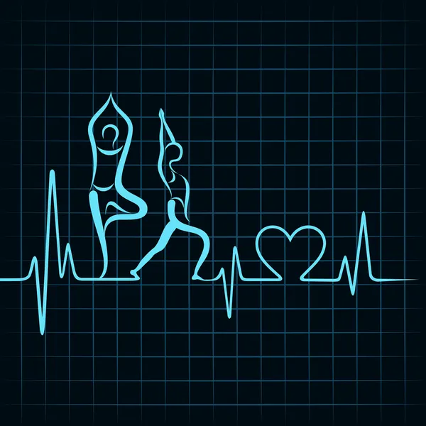 Heartbeat hacer una chica de yoga y símbolo del corazón — Vector de stock