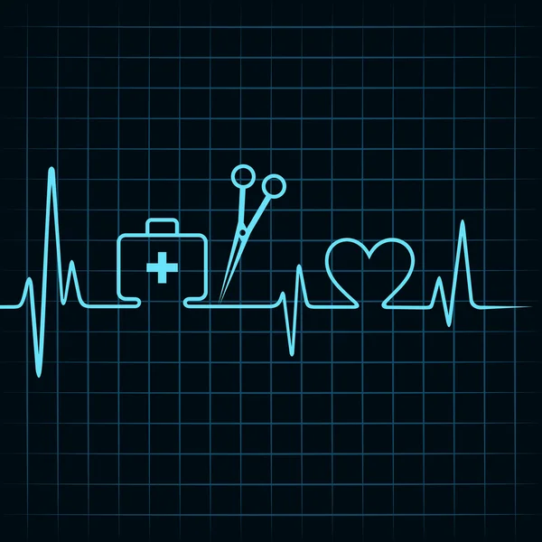 Batimento cardíaco fazer uma caixa de primeiros socorros, tesoura, coração — Vetor de Stock