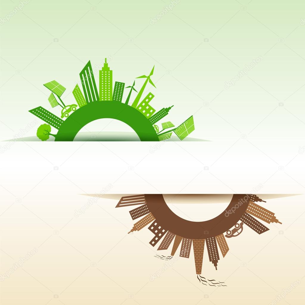 Eco and Polluted city concept