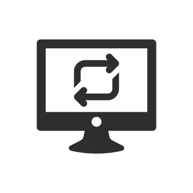 Beyaz arkaplanda dizüstü bilgisayar eşzamanlama simgesi