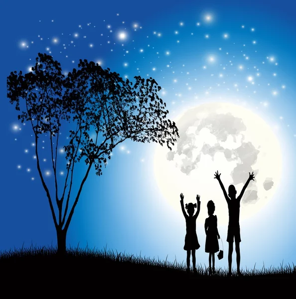 Les enfants aiment le vecteur de lune — Image vectorielle