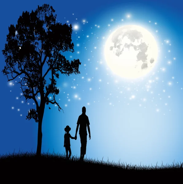 Dad and son with the beautiful moon vector — Stock Vector