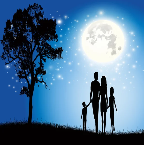Family with the beautiful moon vector — Stock Vector