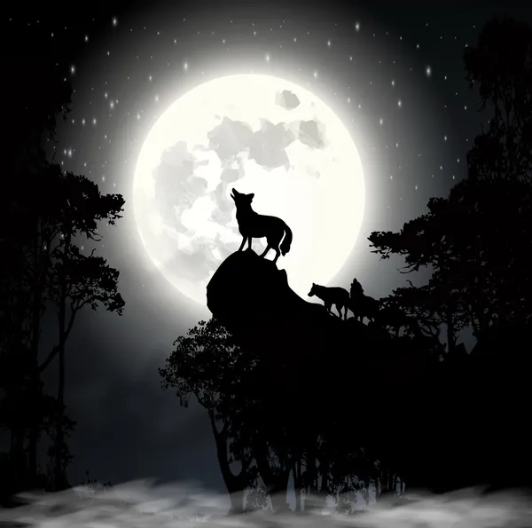 Loup hurlant sur le vecteur lunaire — Image vectorielle