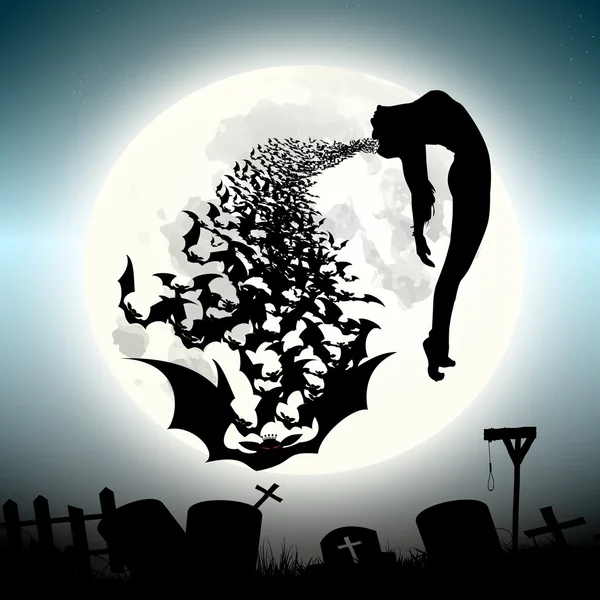 Halloween nietoperzy atak z księżyc wektor — Darmowe zdjęcie stockowe