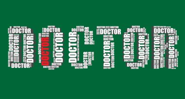 Doktor tipografi 3d metin word art vektör doktor illüstrasyon kelime bulutu