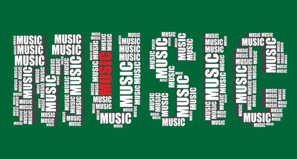 Musica tipografia 3d testo parola musica arte vettore illustrazione parola nube — Vettoriale Stock